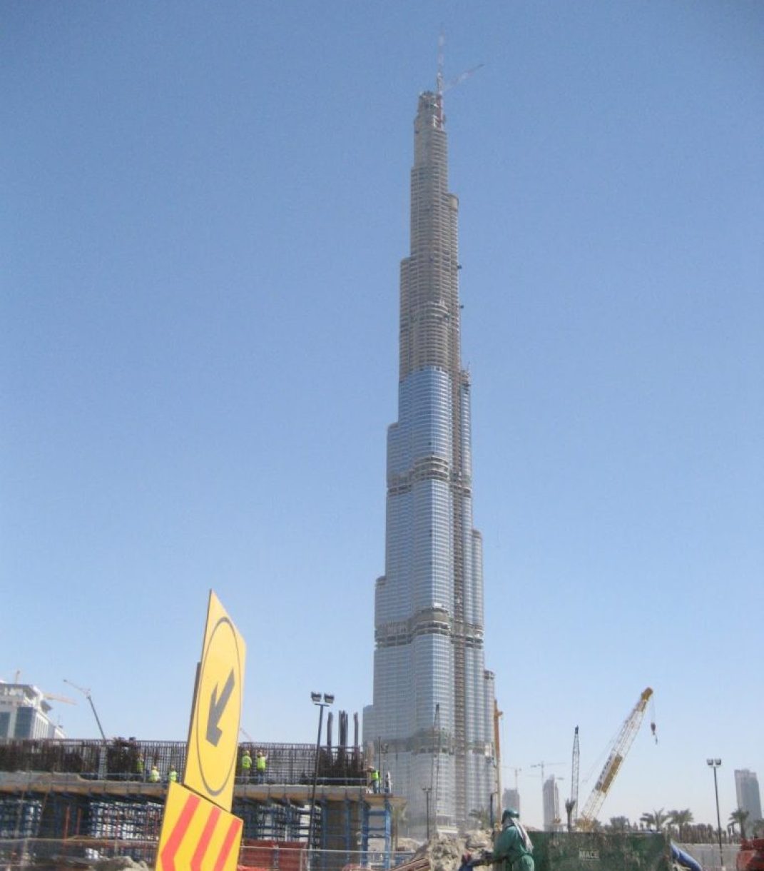 The Burj Khalifa up close during construction