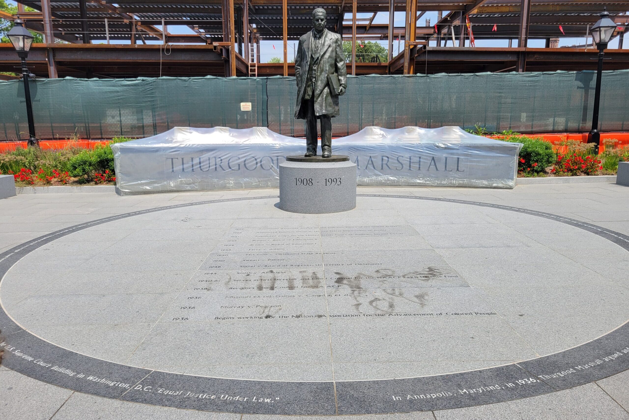 The Thurgood Marshall memorial honoring the first African-American Supreme Court Justice who served for 24 years, his most notable case was the [Brown v. Board of Education of Topeka] in 1954 which ended racial segregation in American public schools.  Because of Thurgood Marshall's movement our American public schools allow students from all cultures to study in the same space, together in unity.

LOCATION:  Lawyer's Mall, outside the Maryland State House, Annapolis, MD 21401